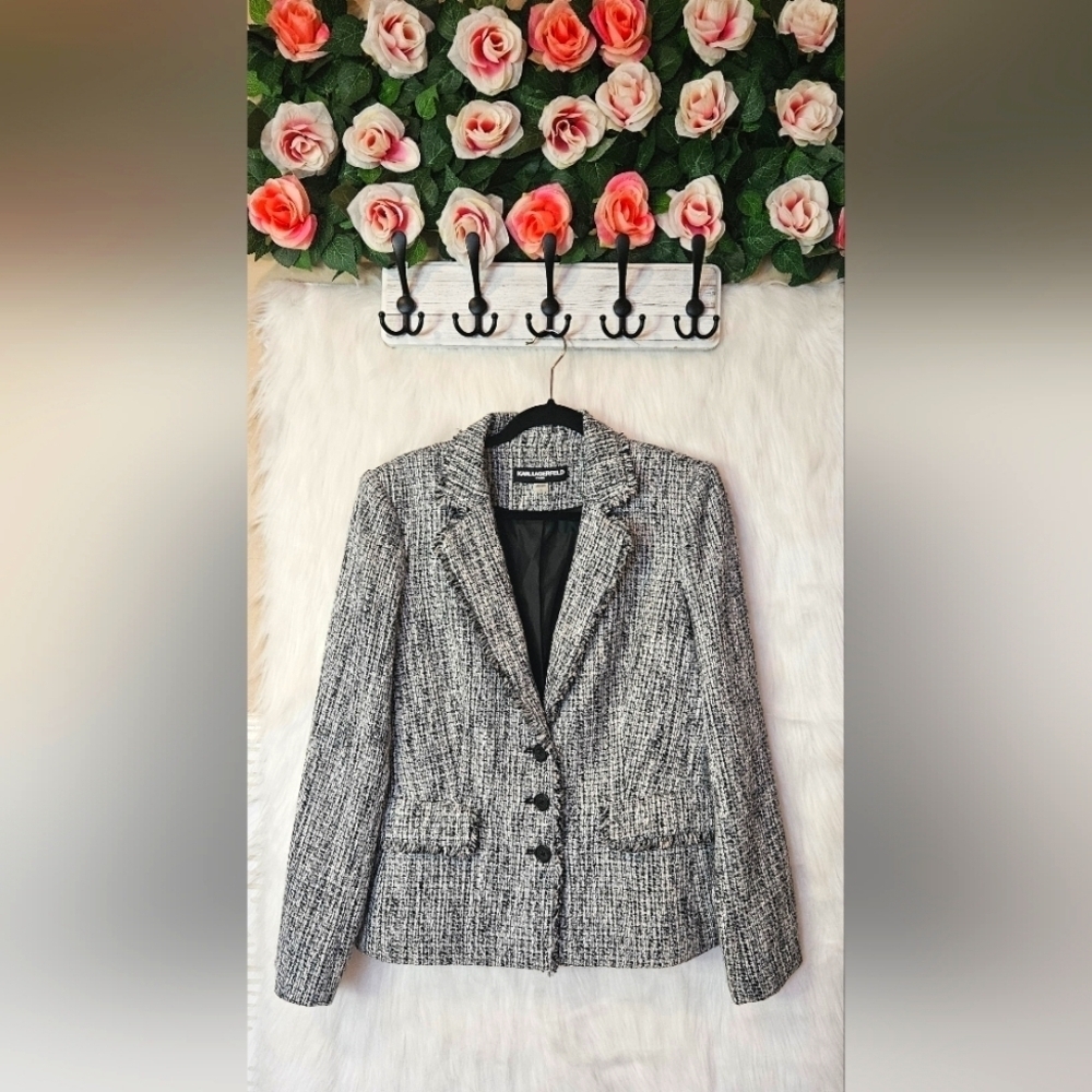 Karl Lagerfeld Paris Classic Knit Fringe Blazer